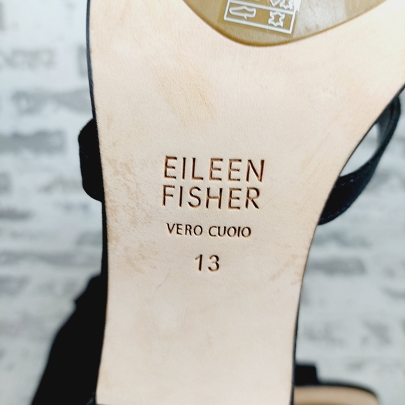 NEW Eileen Fisher Noni Black Leather Block Heel Ankle Strap Sandals X43 - Picture 10 of 14
